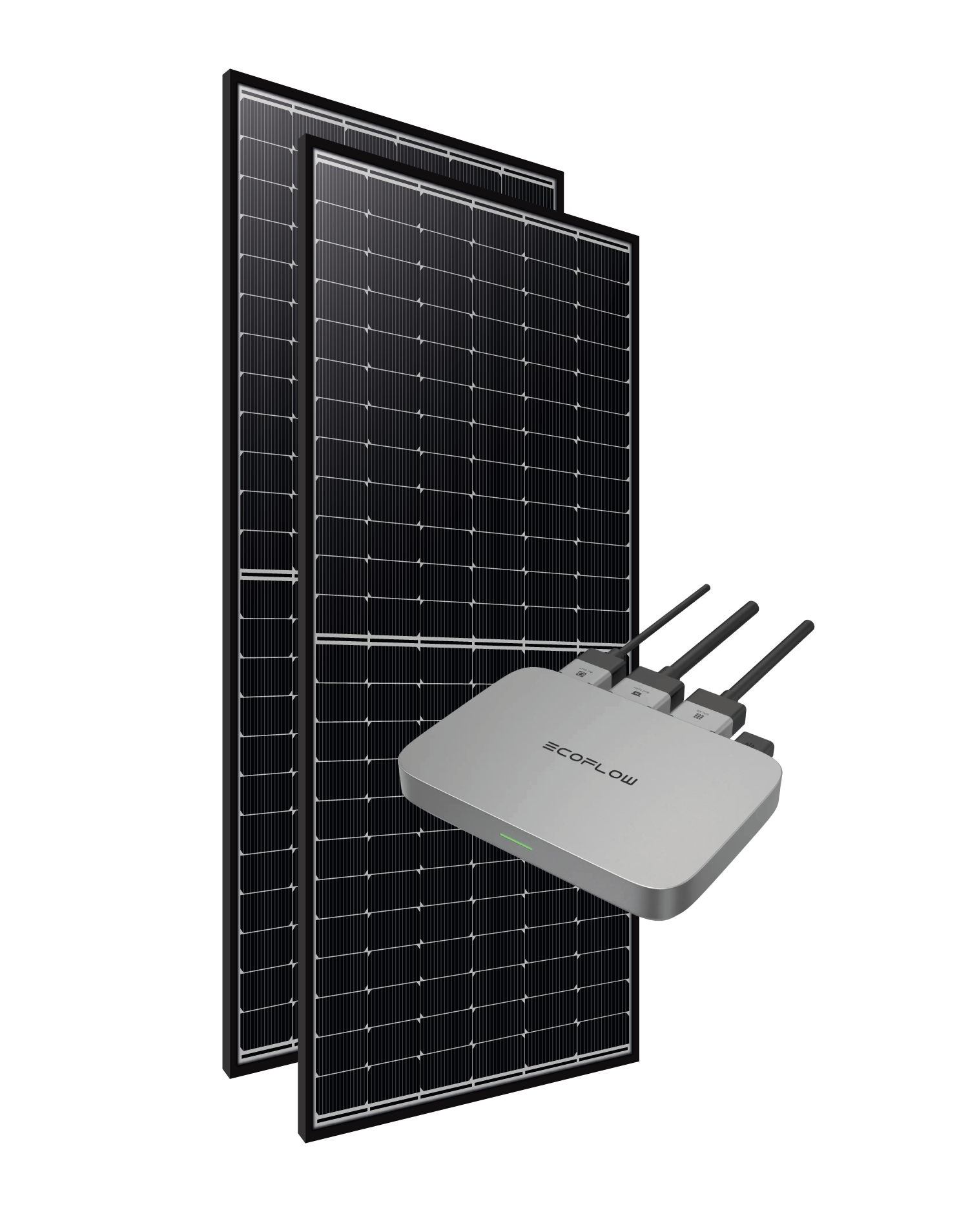 2x Sunova PV Modul 430 Wp Glas-Glas schwarzer Rahmen hinter
1x EcoFlow PowerStream 800 W Mikrowechselrichter 800 W 