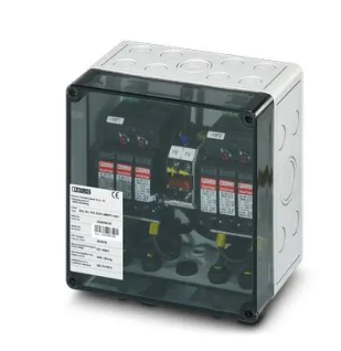 Phoenix PV-Anschlußbox 2 MPPT, 1IN/1OUT pro MPPT , ÜSS Typ I/II, SUNCLIX auf weißem Hintergrund