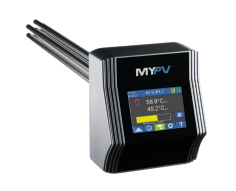 my-PV AC ELWA 2, inkl.Displayansicht auf weißem Hintergrund
